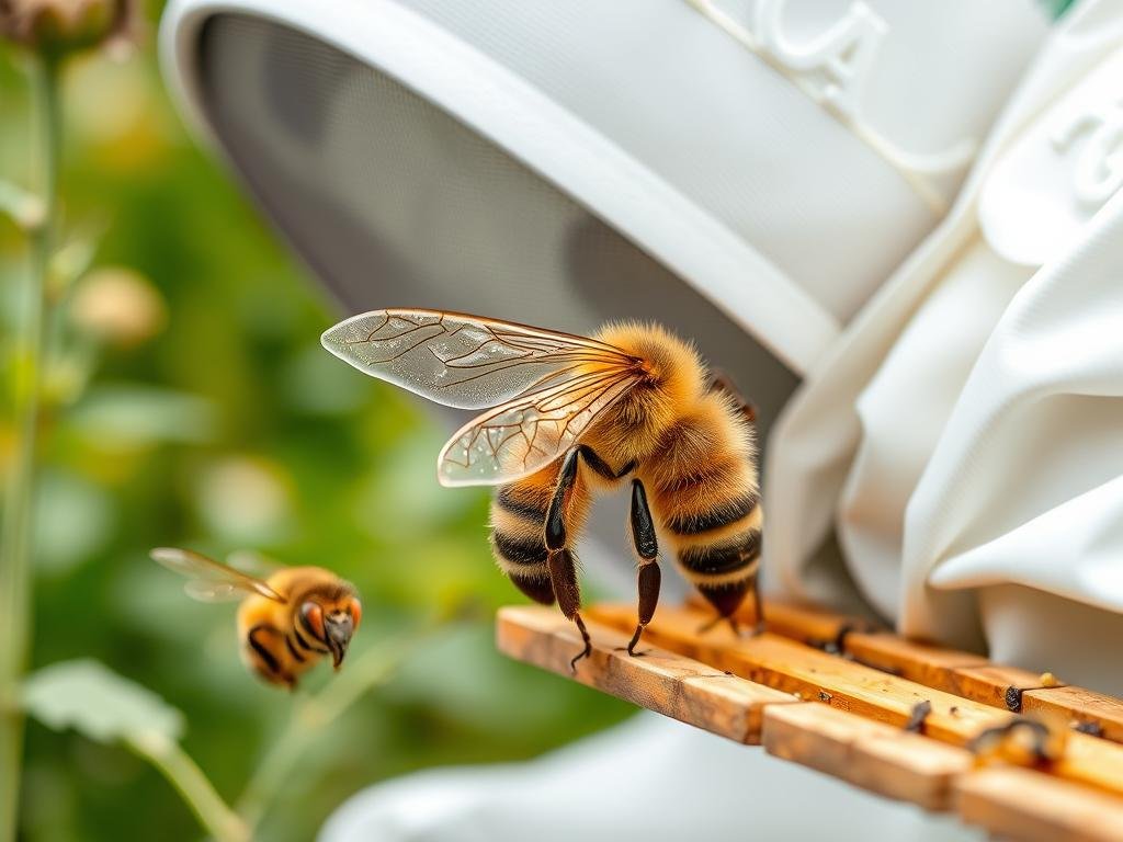 Genera un'immagine che rappresenti l'integrazione dell'intelligenza artificiale nell'apicoltura