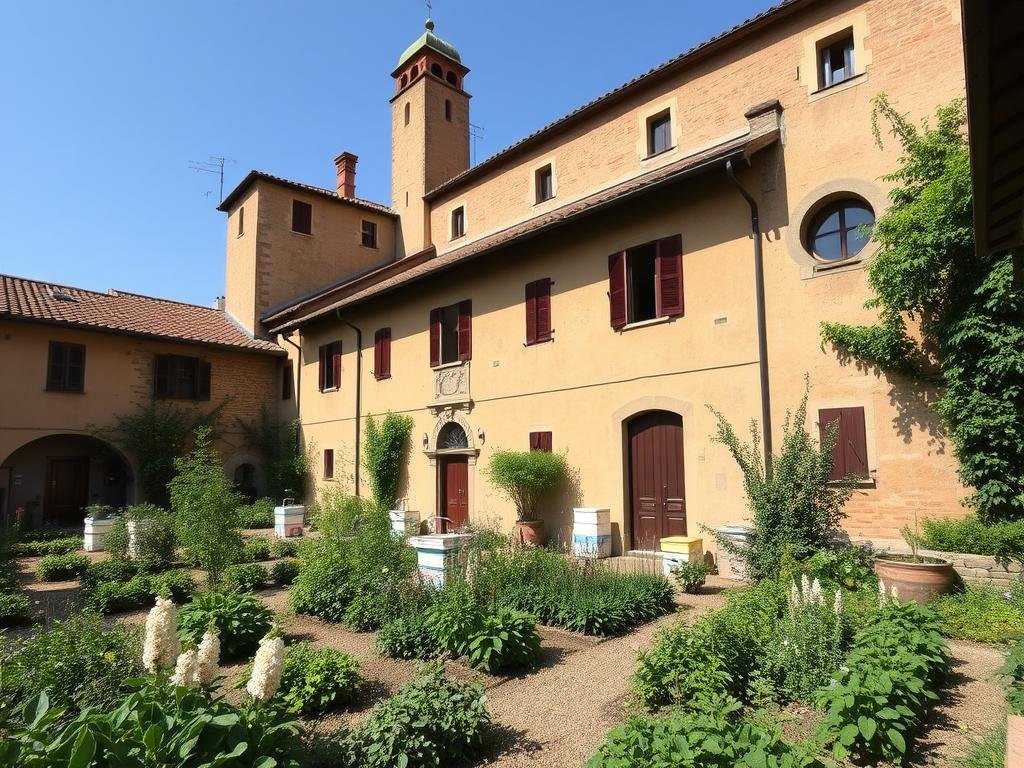 Genera un'immagine del Podere San Ludovico a Bologna, con apiari e orti urbani Genera un'immagine del Podere San Ludovico a Bologna, con apiari e orti urbani
