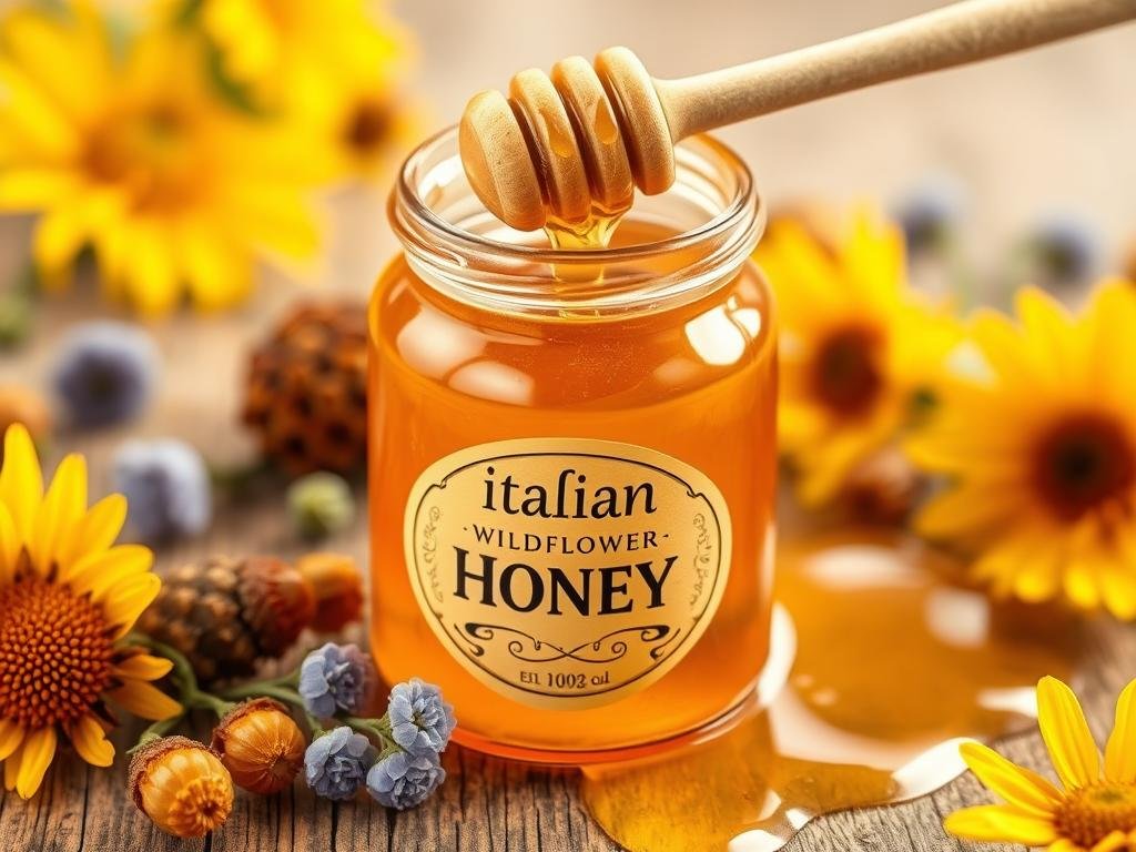 Genera un'immagine del miele millefiori italiano