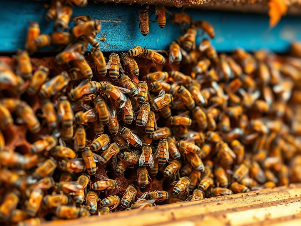 Genera un'immagine delle api al lavoro nell'alveare