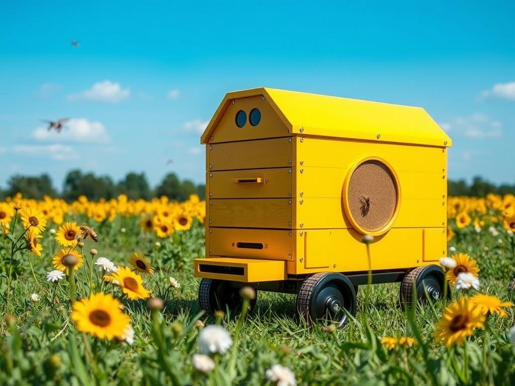 Genera un'immagine di Beehome, l'alveare robotizzato di Beewise