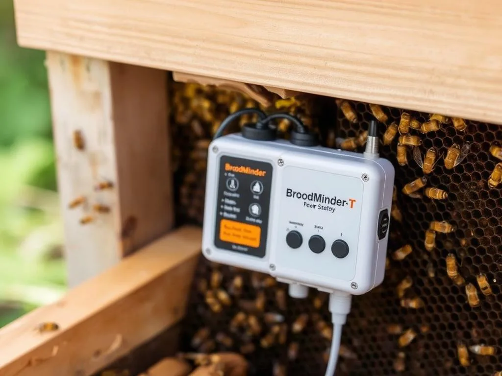 Genera un'immagine di BroodMinder-T installato all'interno di un alveare Genera un'immagine di BroodMinder-T installato all'interno di un alveare
