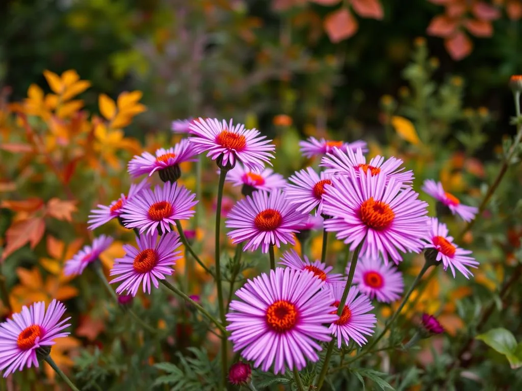Genera un'immagine di aster in fiore in autunno Genera un'immagine di aster in fiore in autunno