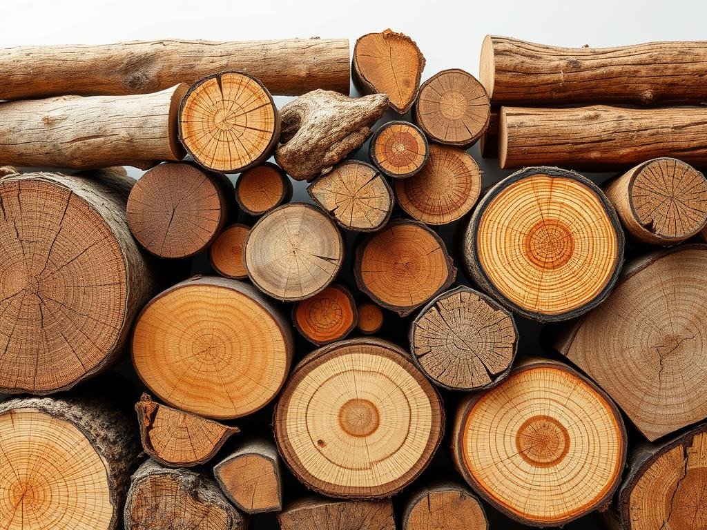 Genera un'immagine di diversi tipi di legno per affumicatura