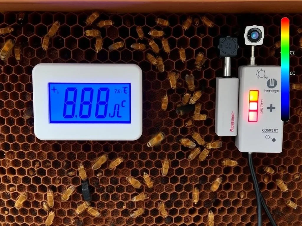 Genera un'immagine di sensori di temperatura e umidità all'interno di un alveare Genera un'immagine di sensori di temperatura e umidità all'interno di un alveare