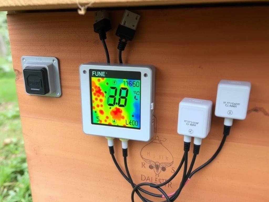 Genera un'immagine di sensori di temperatura e umidità all'interno di un alveare Genera un'immagine di sensori di temperatura e umidità all'interno di un alveare