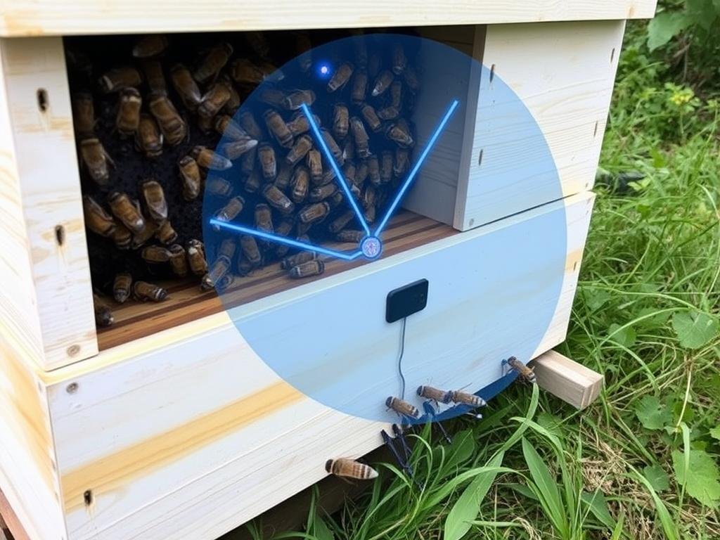 Genera un'immagine di un alveare con sensori installati