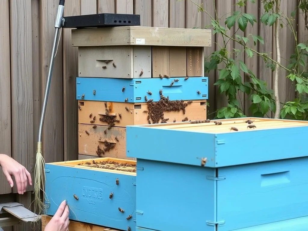 Genera un'immagine di un apiario urbano produttivo