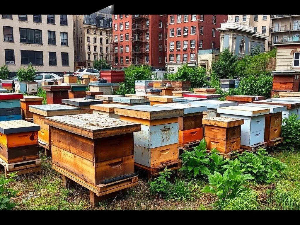 Genera un'immagine di un apiario urbano