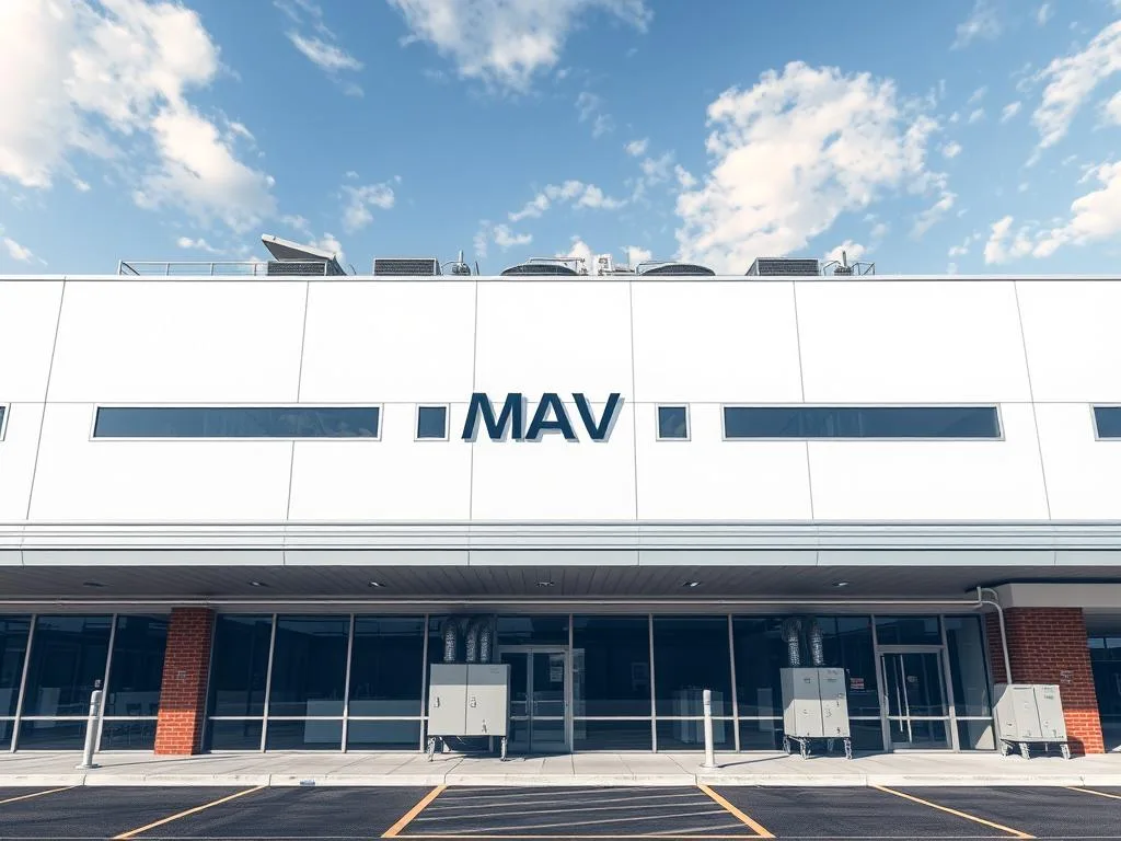 Genera un'immagine di un edificio commerciale con sistemi HVAC efficienti grazie ad ARIA di BrainBox AI Genera un'immagine di un edificio commerciale con sistemi HVAC efficienti grazie ad ARIA di BrainBox AI