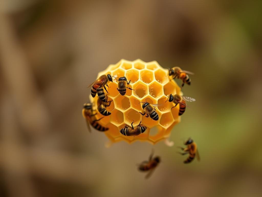 Genera un'immagine di un favo digitale con api che vi costruiscono attorno Genera un'immagine di un favo digitale con api che vi costruiscono attorno