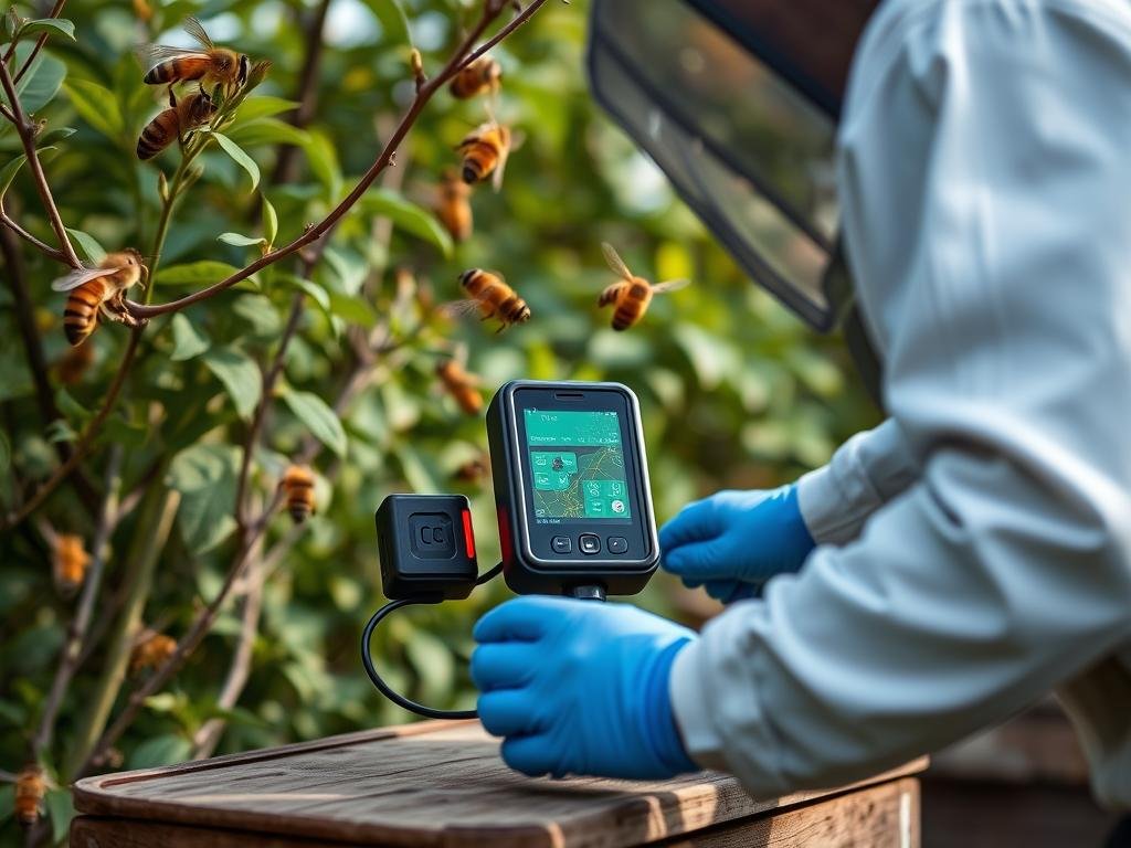 Genera un'immagine di un sistema GPS e antifurto per arnie