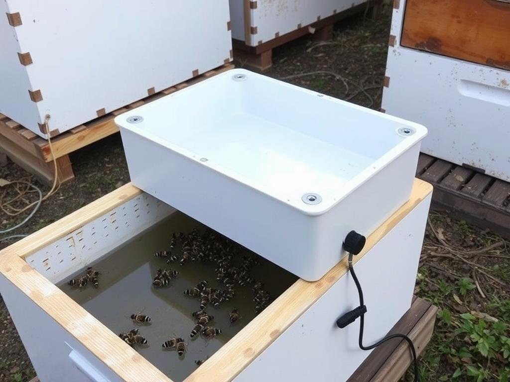 Genera un'immagine di una vasca di disinfezione elettrica per arnie Genera un'immagine di una vasca di disinfezione elettrica per arnie