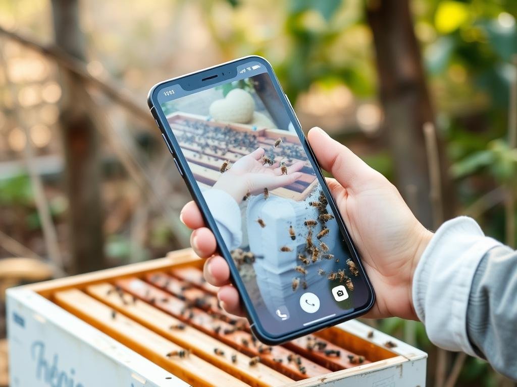Genera un'immagine di un'applicazione mobile per la gestione dell'apiario