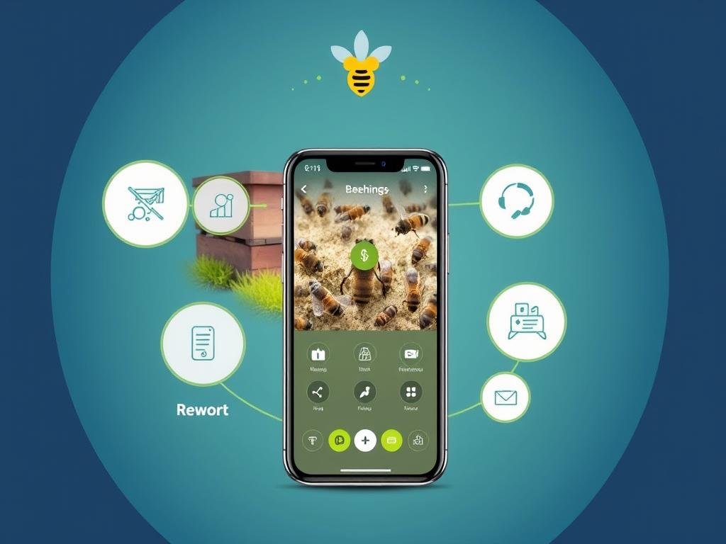 Genera un'immagine rappresentativa dell'app Bee Smart Technologies per il controllo remoto degli alveari