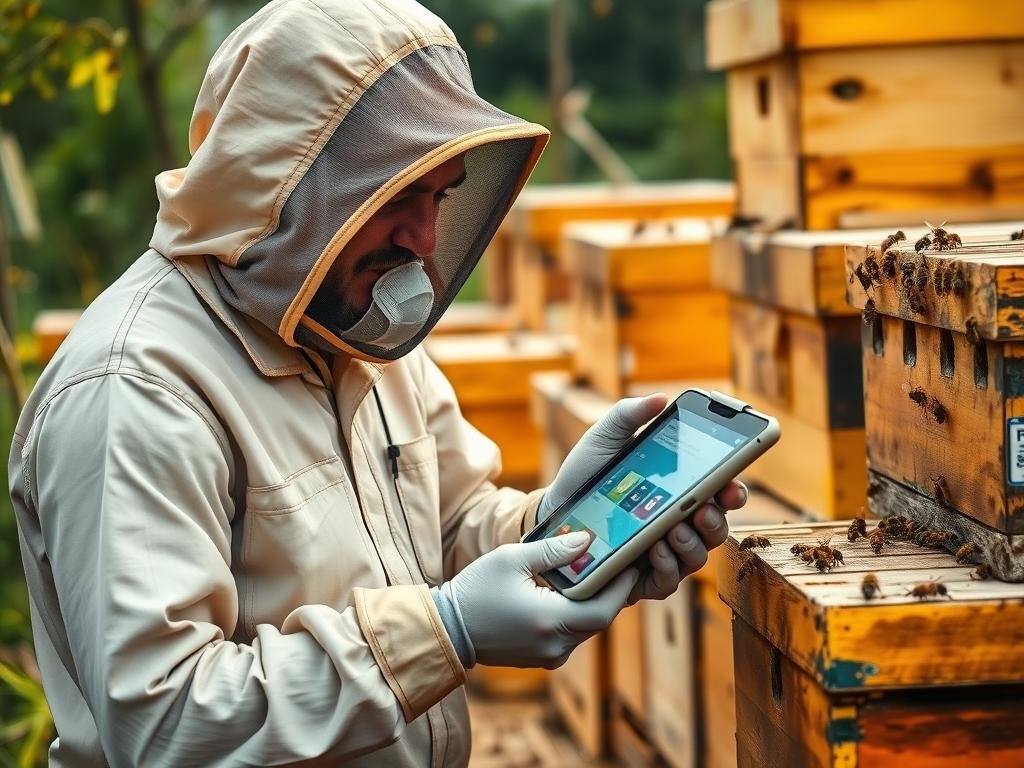 Generazione di un'immagine che rappresenti un apicoltore che utilizza un software per la gestione dell'apiario Generazione di un'immagine che rappresenti un apicoltore che utilizza un software per la gestione dell'apiario