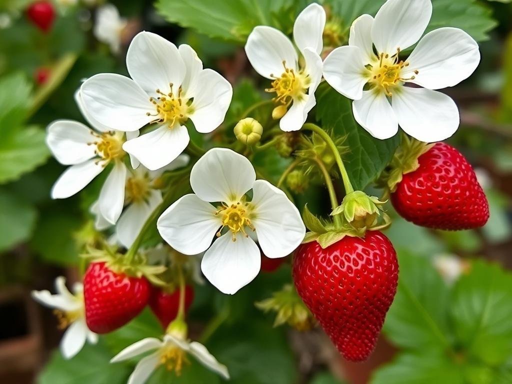 Immagina un Corbezzolo con fiori bianchi e frutti rossi
