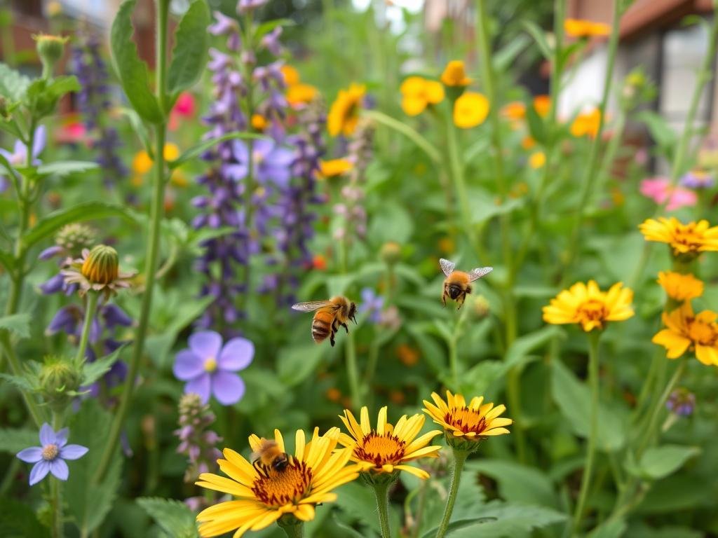 Immagina un giardino urbano rigoglioso con api felici e produttive