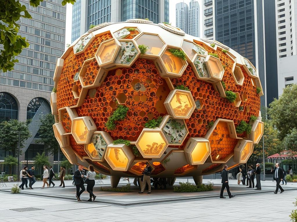 Immagina un'arnia urbana futuristica con tecnologia avanzata