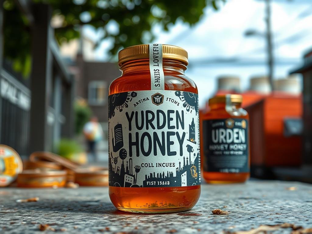 Immagina un'etichetta di miele urbano con un design unico e una storia da raccontare. Immagina un'etichetta di miele urbano con un design unico e una storia da raccontare.