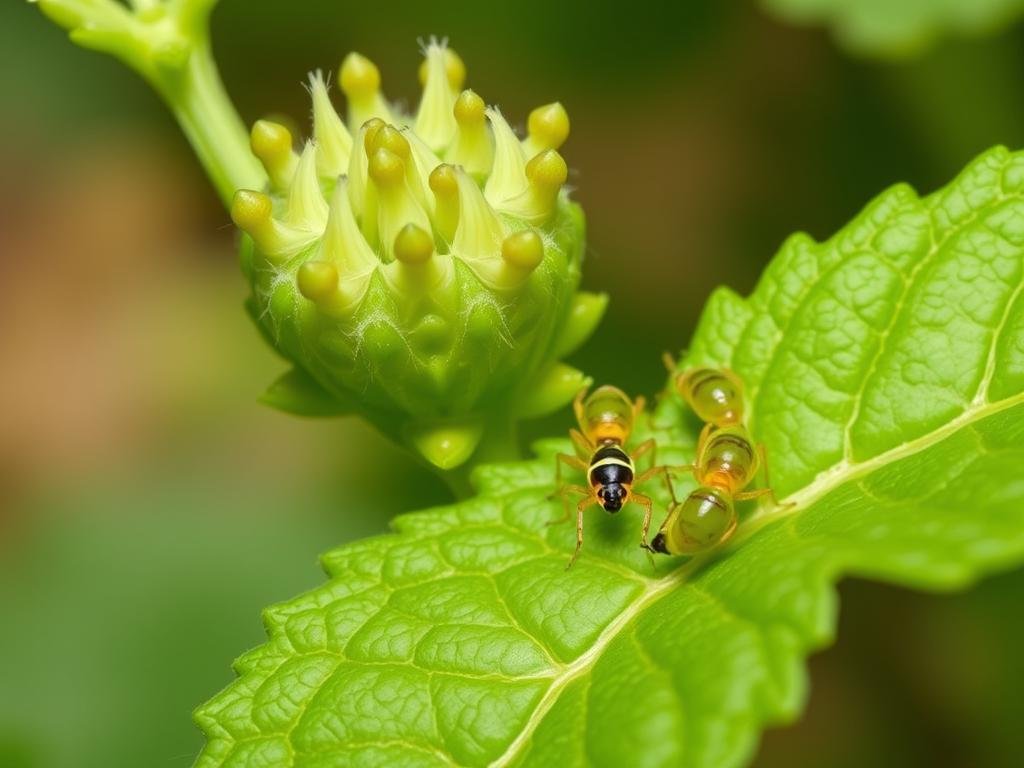 Immagine di afidi su una pianta che producono melata