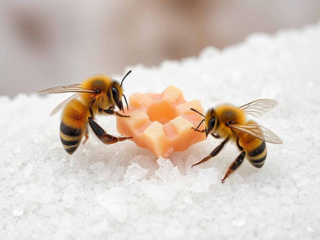 Immagine di api che si nutrono di candito invernale
