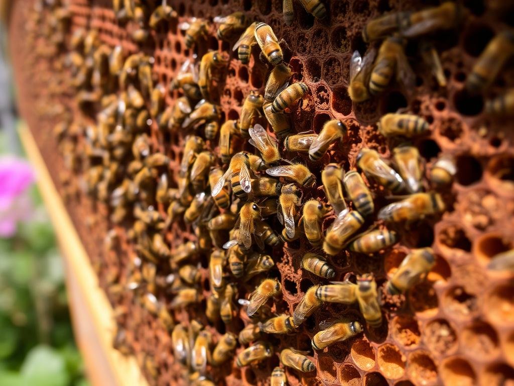 Immagine di api in un apiario urbano Immagine di api in un apiario urbano