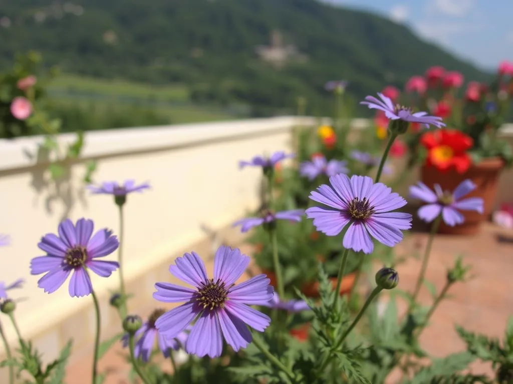 Immagine di borragine in fiore su un terrazzo Immagine di borragine in fiore su un terrazzo