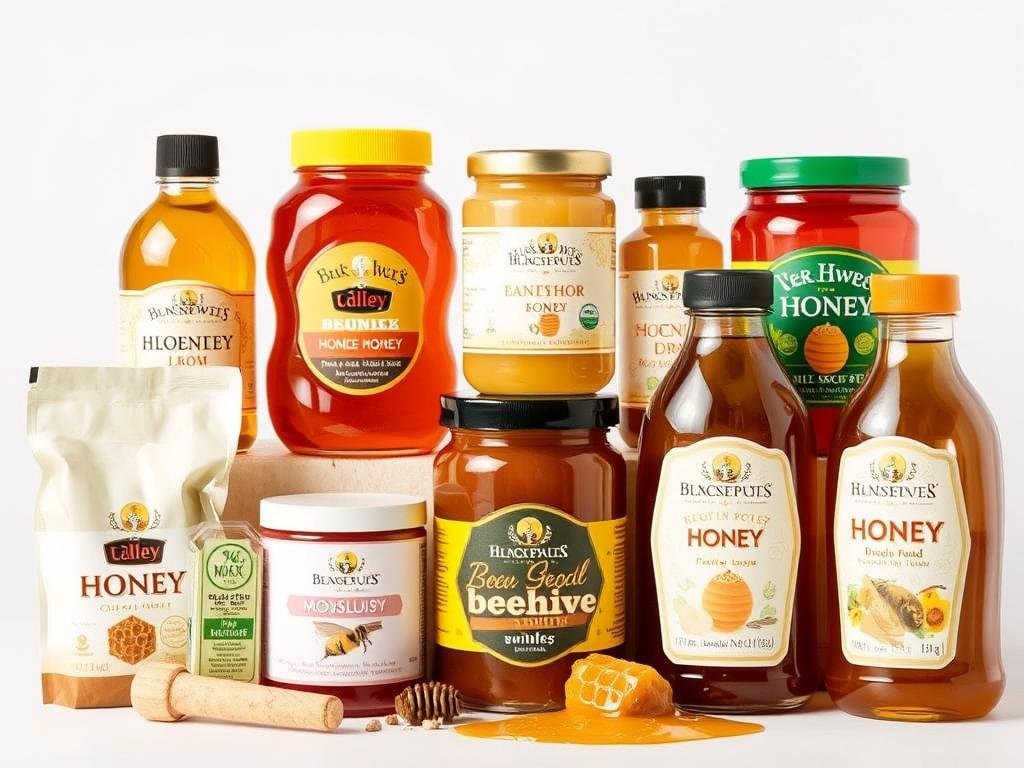Immagine di diversi tipi di miele e prodotti dell'alveare
