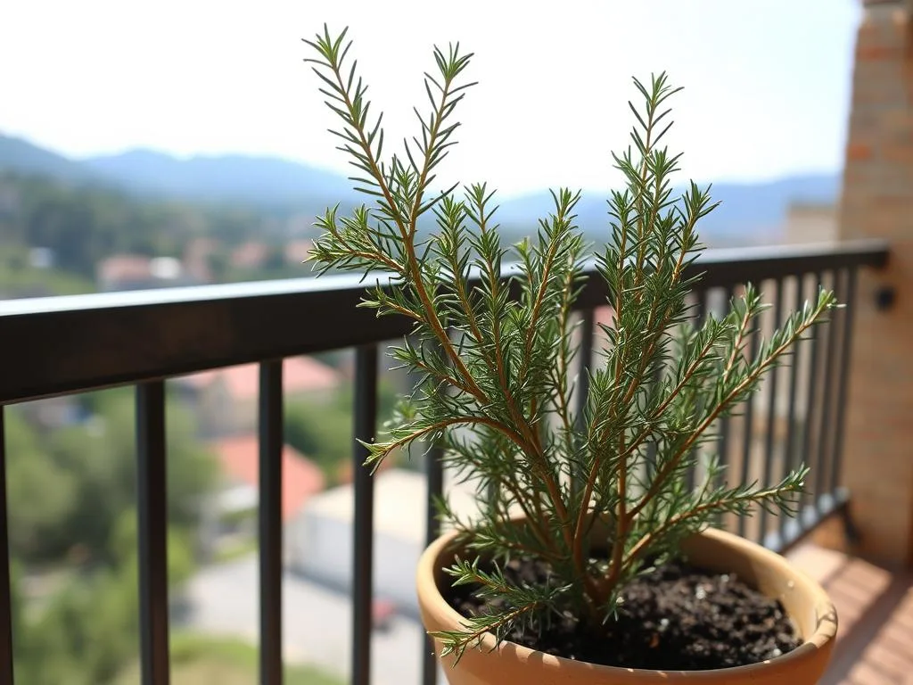 Immagine di rosmarino in vaso su un terrazzo Immagine di rosmarino in vaso su un terrazzo