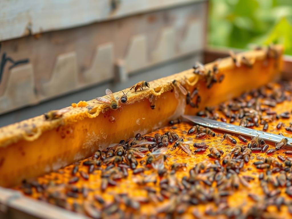 Immagine di telaini con fogli cerei per la produzione del miele Immagine di telaini con fogli cerei per la produzione del miele