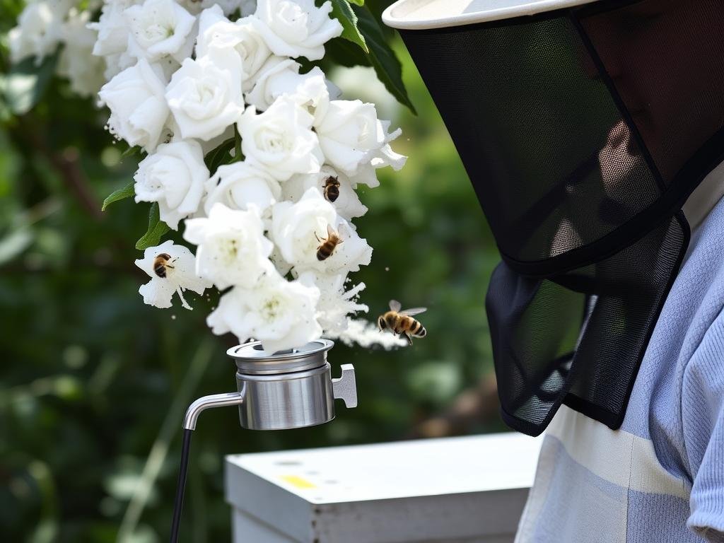 Immagine di un affumicatore per api in azione