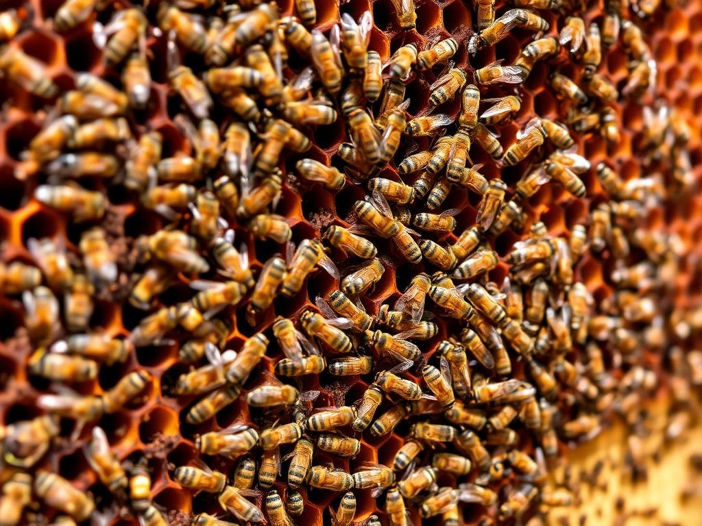 Immagine di un alveare con api al lavoro Immagine di un alveare con api al lavoro