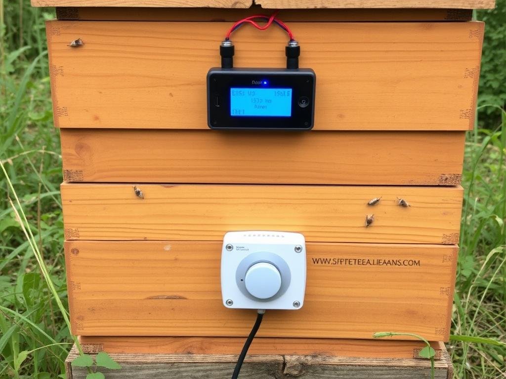 Immagine di un alveare con sensori di monitoraggio Immagine di un alveare con sensori di monitoraggio