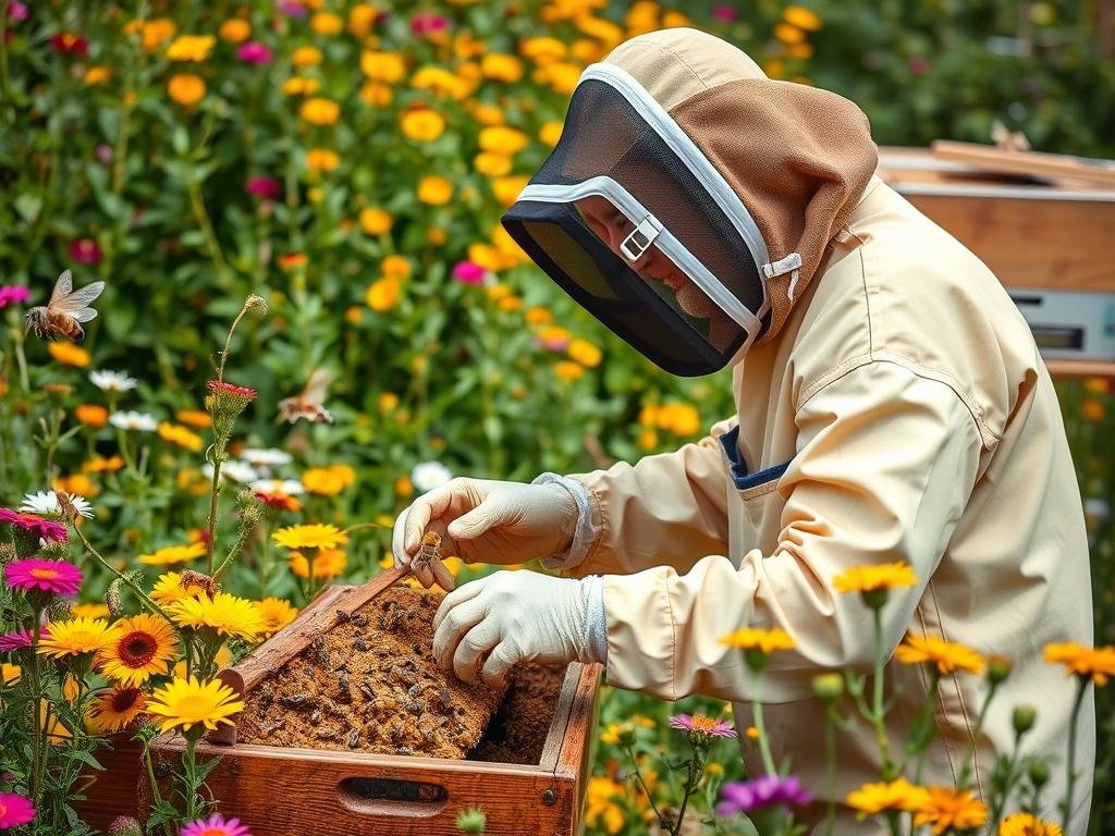Immagine di un apicoltore al lavoro