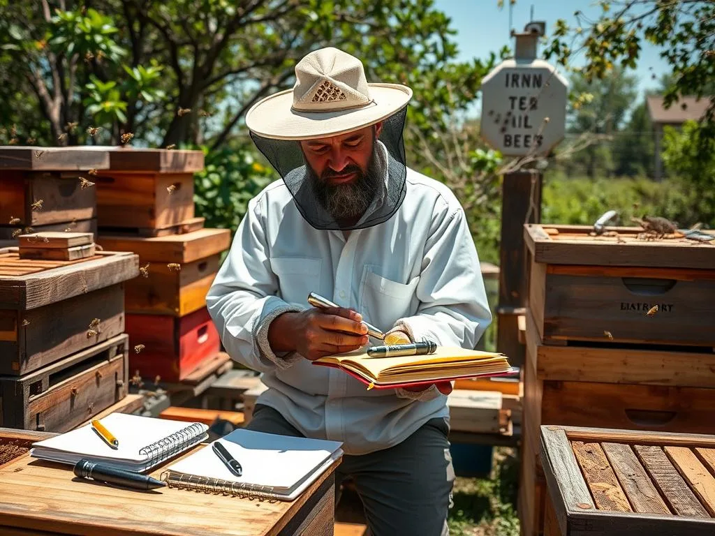 Immagine di un apicoltore che registra la sua attività