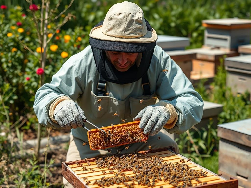 Immagine di un apicoltore che utilizza strumenti per l'allevamento delle regine