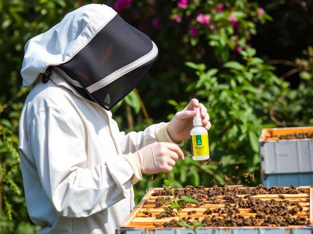 Immagine di un apicoltore che utilizza un prodotto Borvei per trattare le api