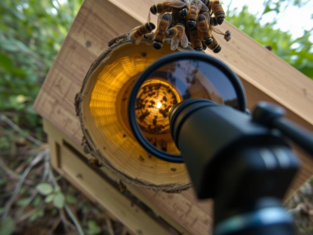 Immagine di un endoscopio utilizzato per ispezionare l'interno di un'arnia