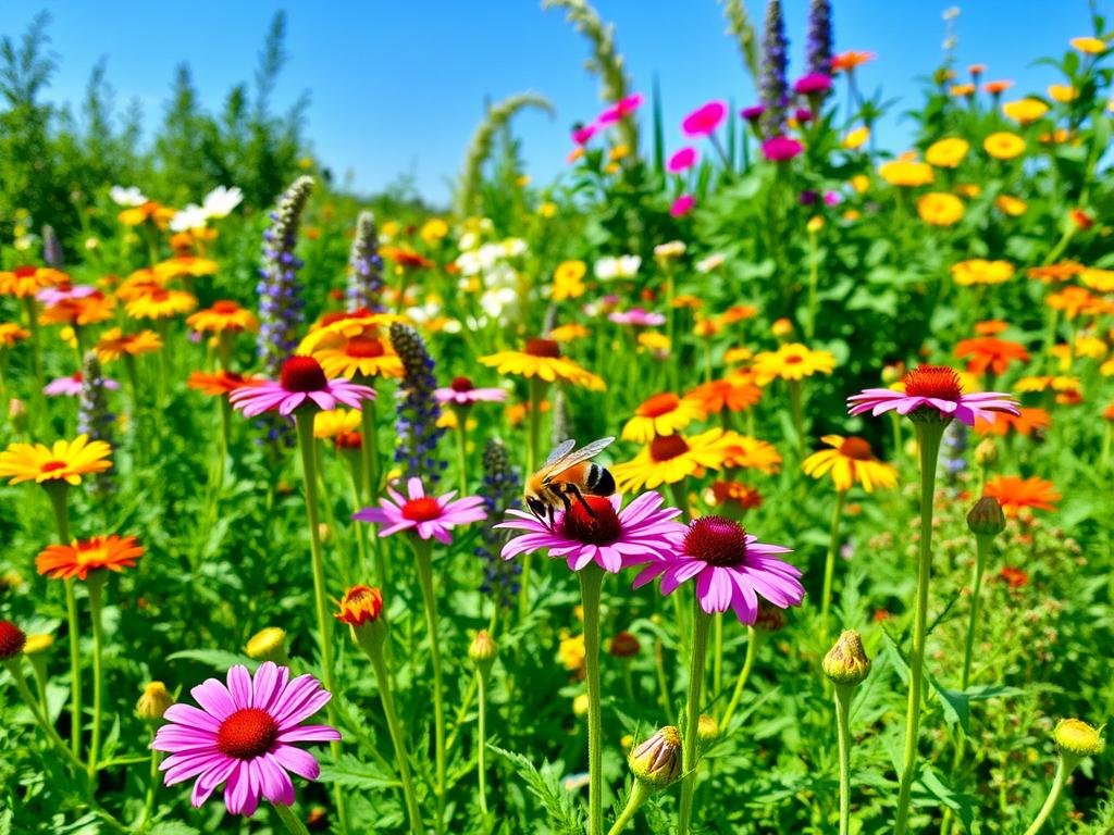 Immagine di un giardino con piante aromatiche che attirano le api