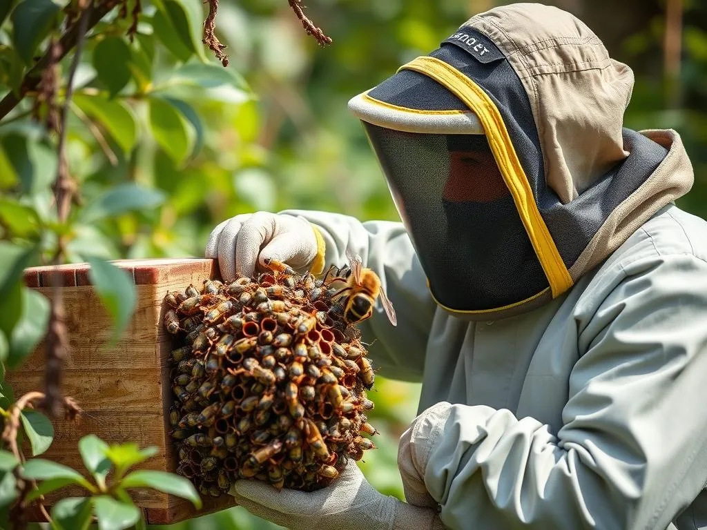 Immagine di un professionista Borvei mentre gestisce un nido di vespe