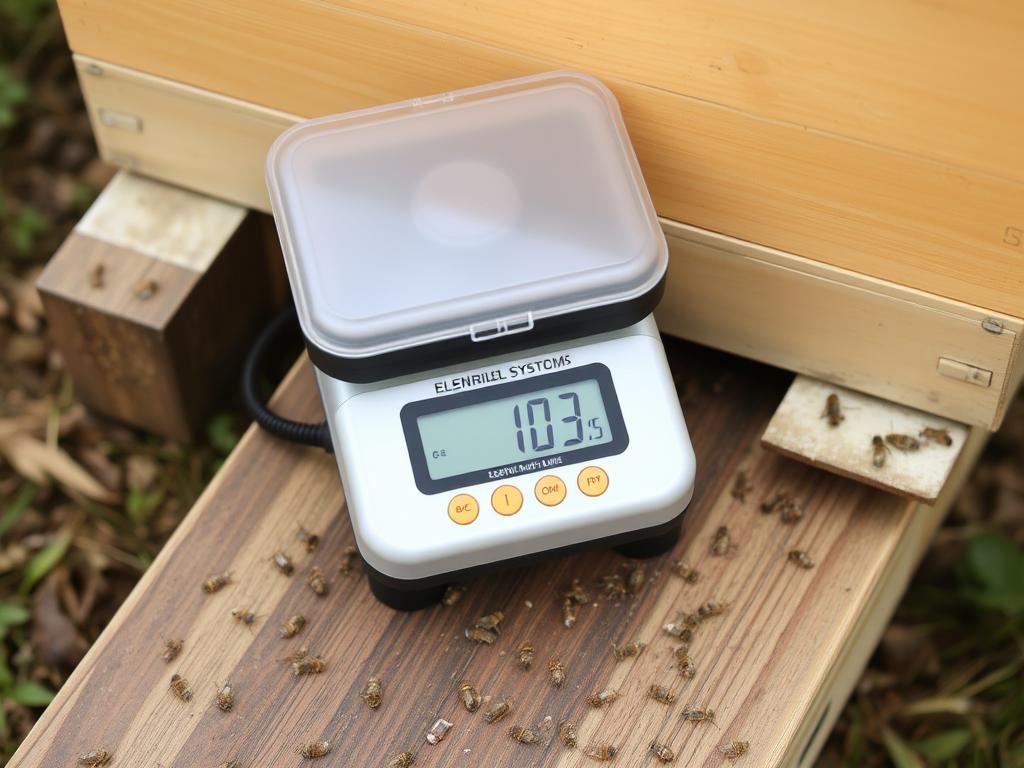 Immagine di un sistema di pesatura elettronica sotto un'arnia