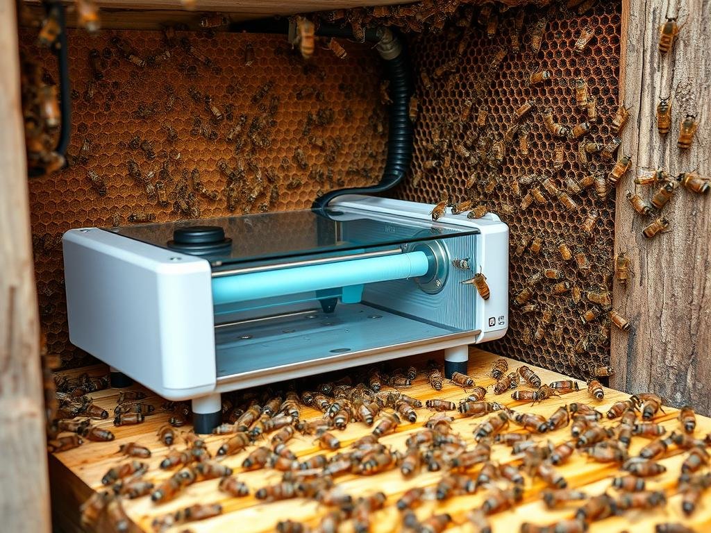 Immagine di un sublimatore elettronico in funzione all'interno di un alveare