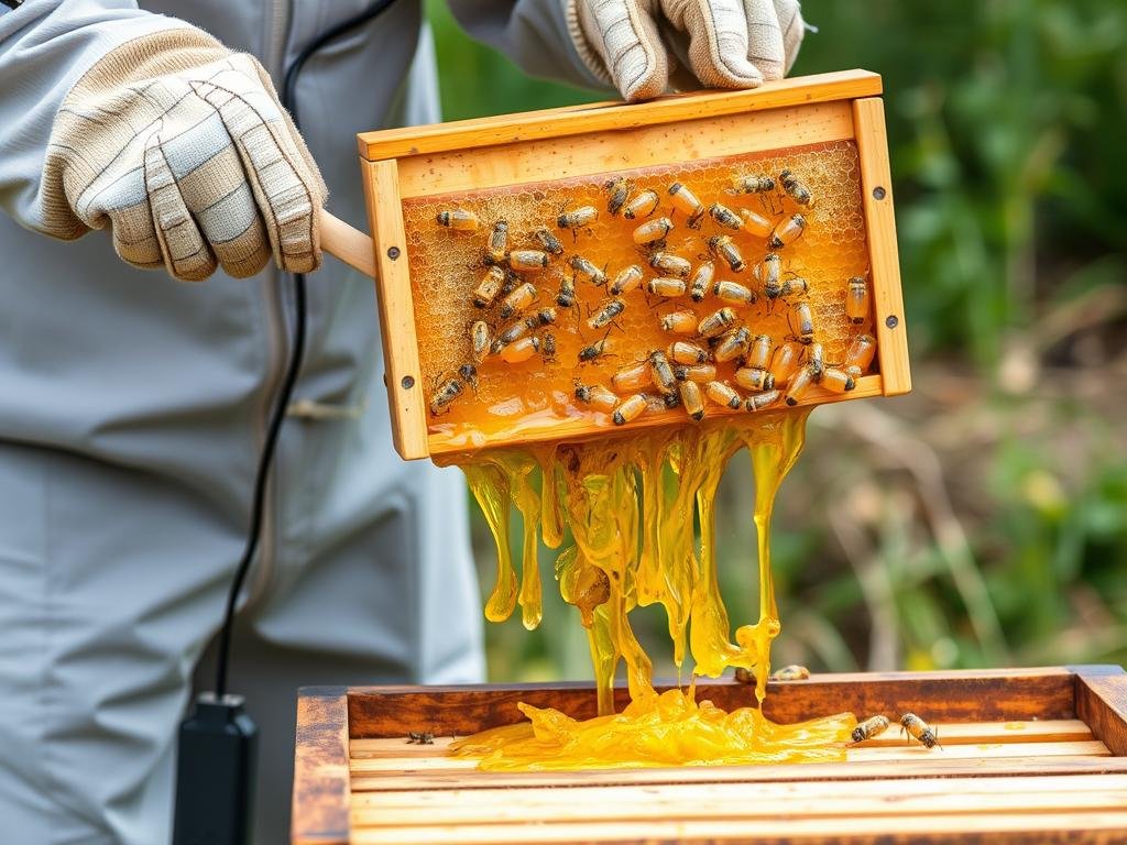 Immagine di una disopercolatrice automatica per miele in azione