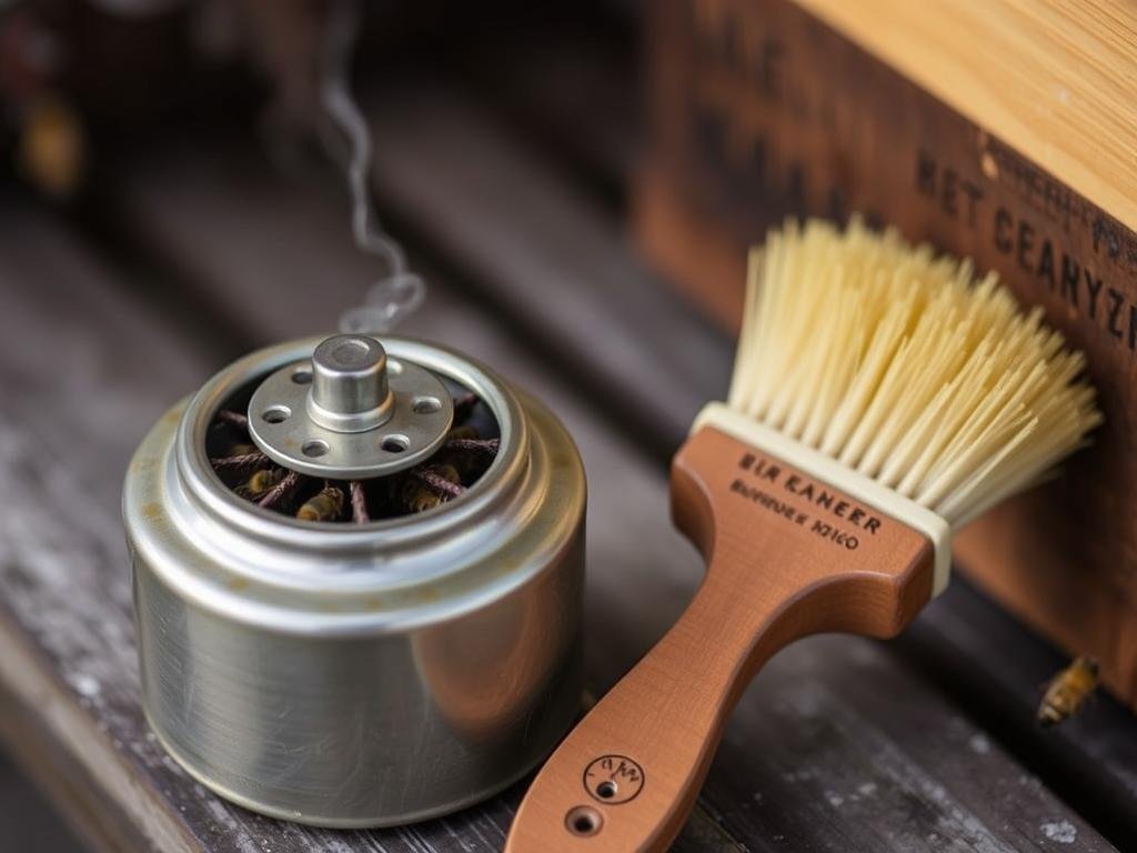 Immagine di una leva da apicoltura e una spazzola per api