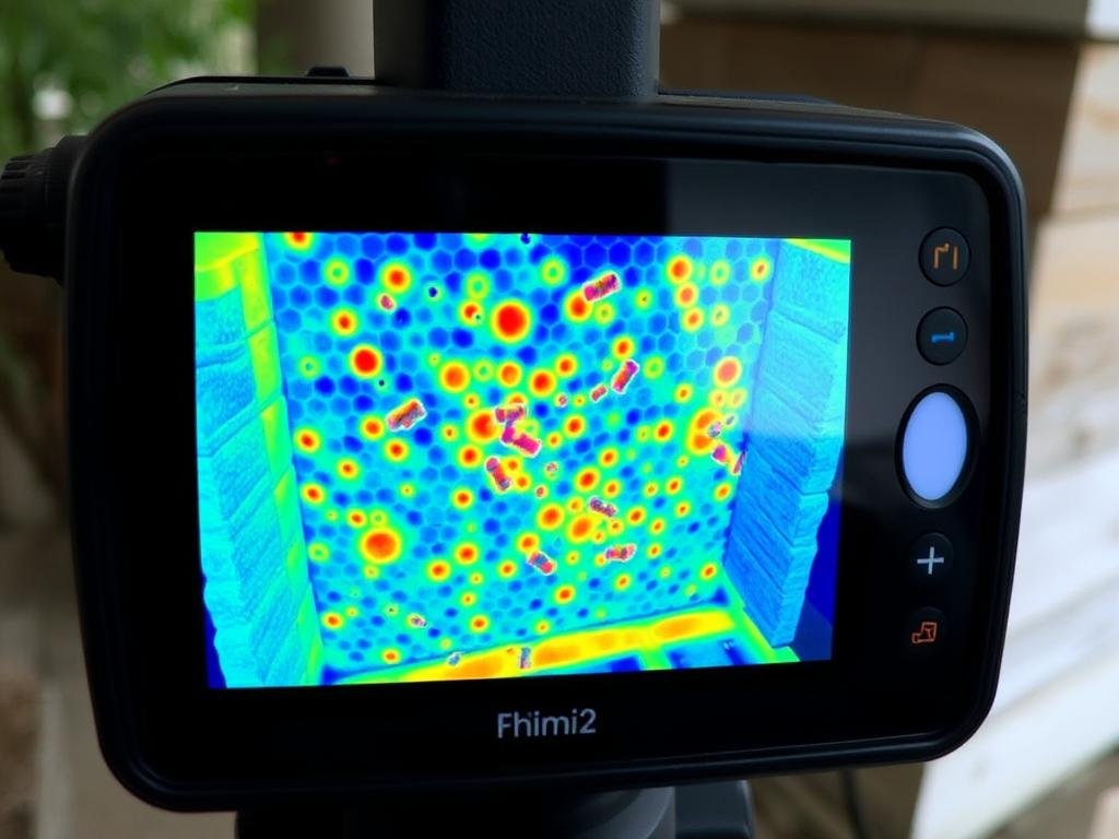 Immagine di una termocamera che mostra la mappa termica di un alveare