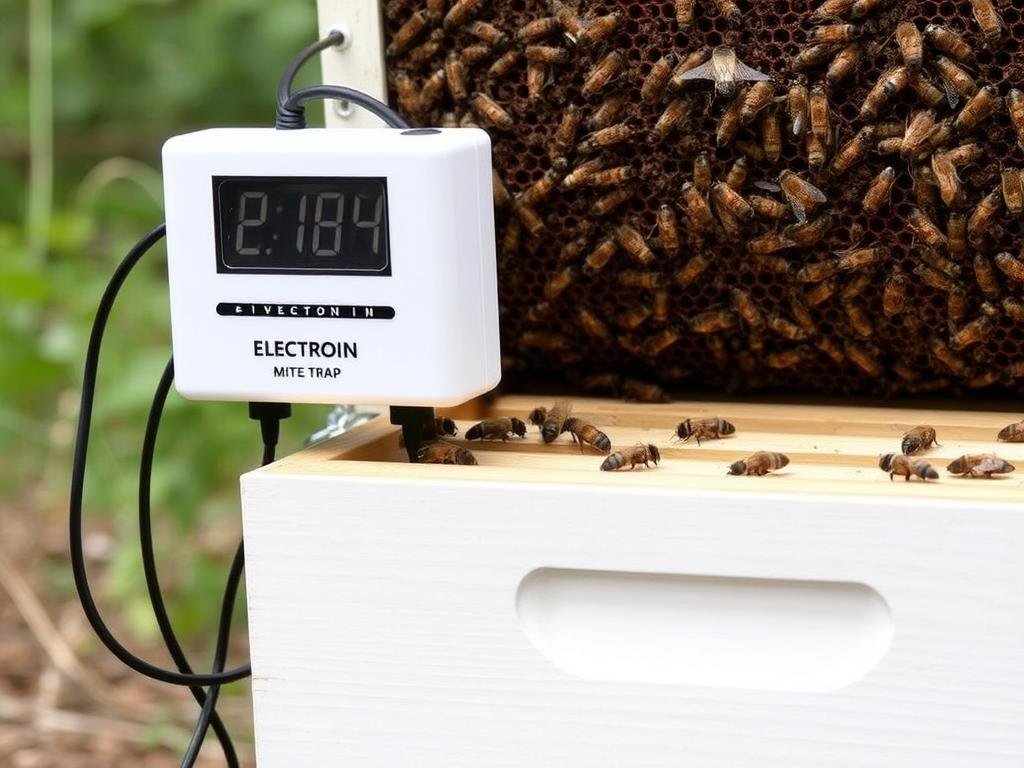 Immagine di una trappola elettronica per Varroa installata su un'arnia