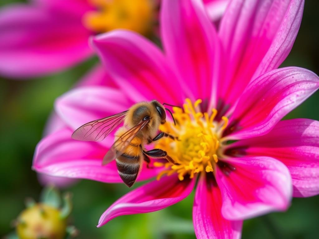 Immagine di un'ape che raccoglie nettare da un fiore