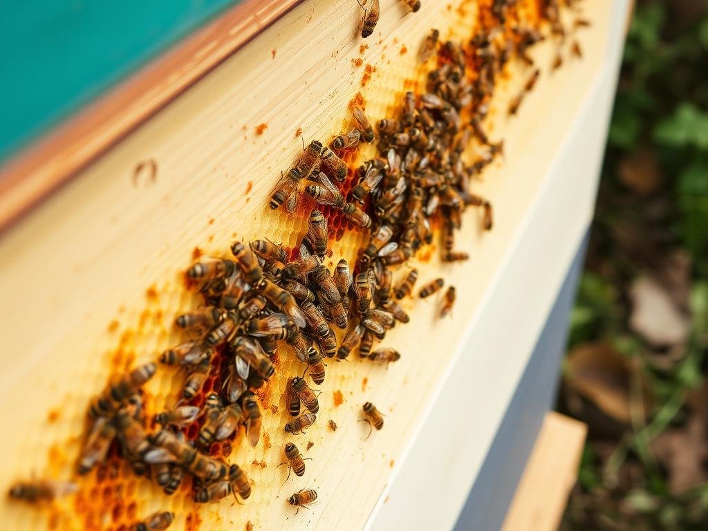 Immagine di un'apiaria sostenibile con api in attività