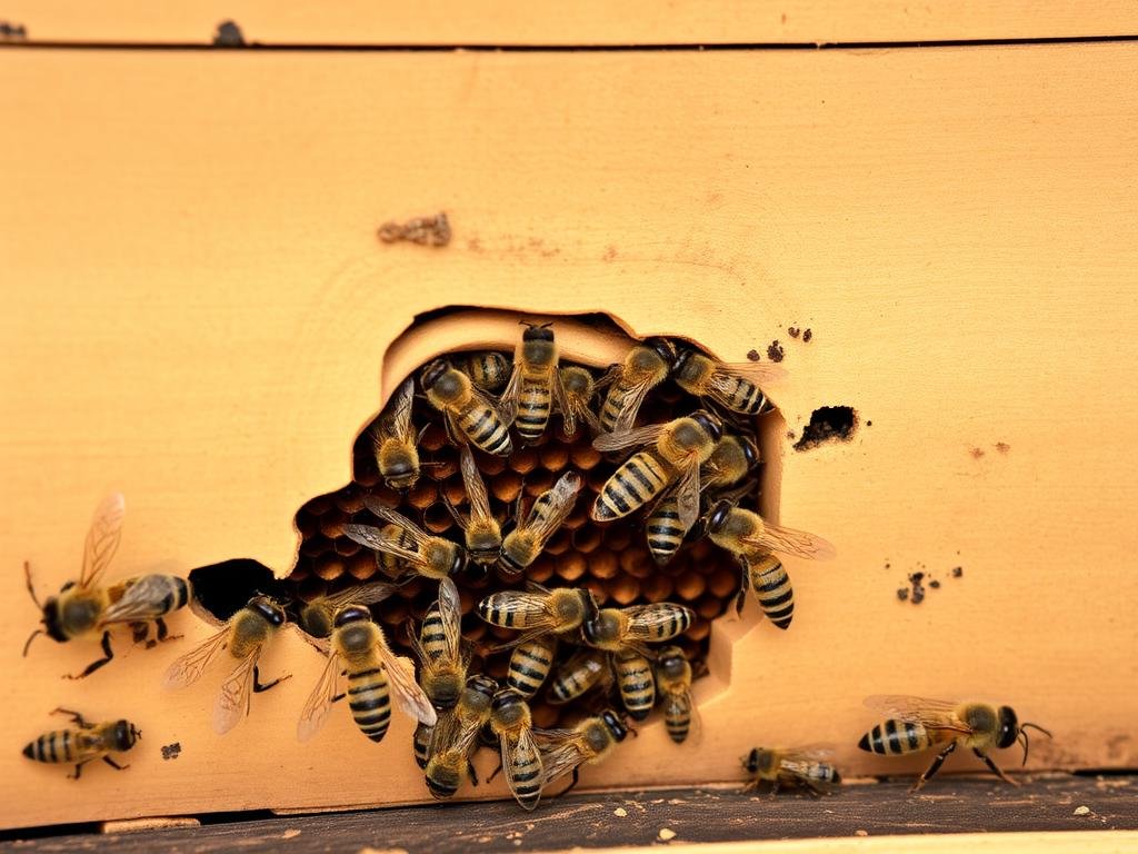 Immagine di un'arnia Langstroth con api all'interno